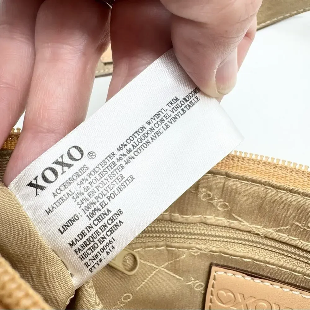 Vintage Y2K XOXO Hearts Canvas Baguette Shoulder Bag Tan Signature Girly Grunge
